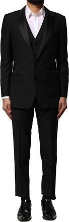 Dolce & Gabbana Mens Black Wool 3 Piece Single Breasted Suit Virgin Silk Polyester