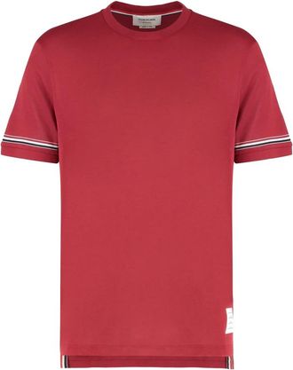 Thom Browne Lichtgewicht Katoenen T-shirt met Korte Mouwen en Strepen - Heren - T-shirts - Rood - L - Katoen - Tops