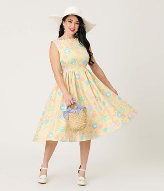 Unique Vintage Livvie Swing Dress in Yellow Egg Print at Nordstrom, Size X-Large