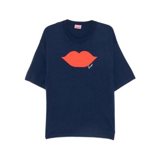 Kenzo Tops, Heren, Blauw, 2Xl, Katoen, Wool Cotton Short Sleeve Crew Neck T-Shirt