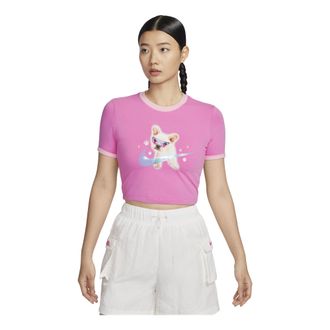Nike (WMNS) Nike Sportswear Graphic Slim Crop T-shirt Asia Sizing Pink HM4621-675