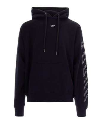 Off-white Pullover Hoodie with Chain Arrow Motifs and Drawstring Hood
