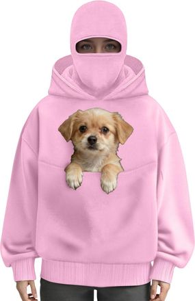 Generic Mens Hoodies Balaclava Full Zipper Double Hooded Travel Hoodie Oversized Long Sleeved Warm Wind-resistant Workout Sweatshirt Sherpa Hoodies with Kanga