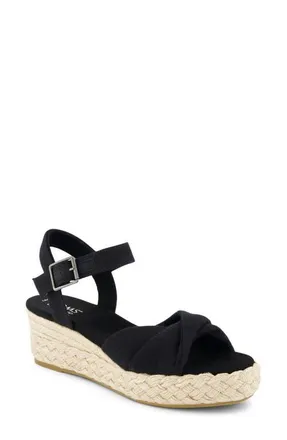 Toms Kinsley Ankle Strap Espadrille Platform Wedge Sandal in Black at Nordstrom, Size 5.5