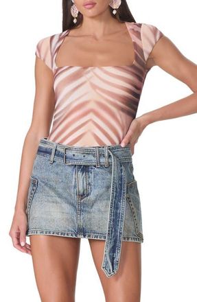 AFRM Winona Square Neck Cap Sleeve Top in Kissing Palms at Nordstrom, Size X-Large