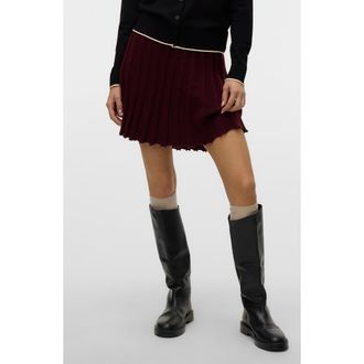 Vero Moda Marina Pleated Knit Skater Miniskirt in Wine Tasting Detail at Nordstrom Rack, Size X-Large