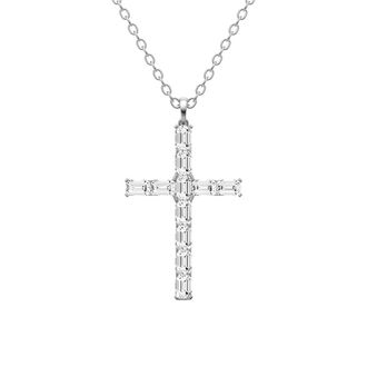 Diamond2Deal 14K White Gold 4 Ct Emerald Cut Lab Grown Diamond Cross Pendant Necklace