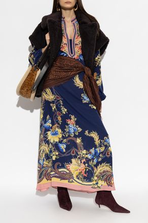 Etro Long Floral Dress, Womens, Navy Blue