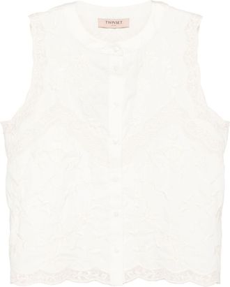 Twin-Set floral-embroidered cotton blouse - women - Polyester/Cotton - 50 - White