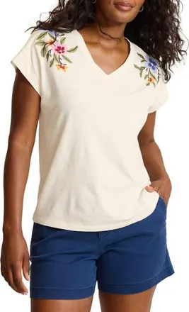 Tommy Bahama Ocean Petals Embroidered V Neck T-Shirt in Coconut at Nordstrom, Size X-Large