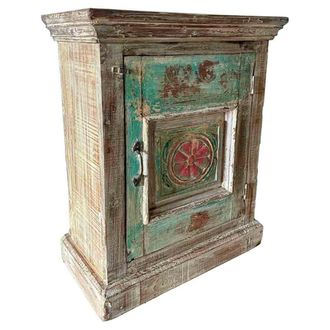 Wanderlust Deco Mesita de madera acabado artesanal azul 53x27x69h cm