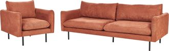 Beliani Conjunto De Sala De Estar 3 Plazas Estilo Retro Moderno Sof&aacute; Y Sill&oacute;n Patas Negras De Metal Tela Chenilla Marr&oacute;n Dorado Vinterbro