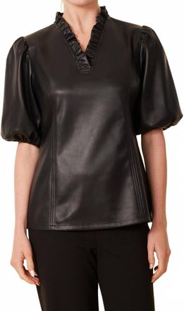 Dolce Cabo Faux Leather Ruffle Neck Top In Black