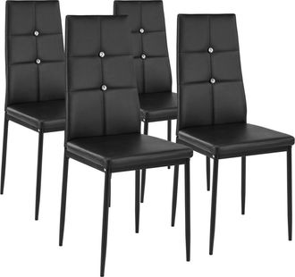 TecTake Juego de 4, sillas de comedor, piel sint&eacute;tica, acolchado, negro
