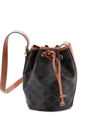 Celine Drawstring Triomphe Coated Canvas Small bucket bag - Bruin