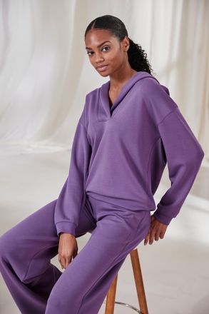 French Connection Hoodie FRENCH CONNECTION, Damen, Gr. 32/34, lila, Obermaterial: 55% Viskose, 40% Polyester, 5% Elasthan, unifarben, Basic, bequem h&uuml;ftlang, V-Ausschni