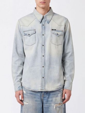 Amiri Camicia in denim di cotone con tasche a toppa e chiusura con bottoni