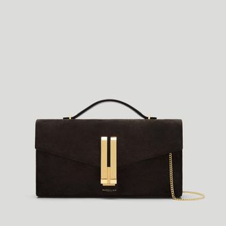DeMellier The Vancouver Clutch in Dark Chocolate Suede Leather Clutch