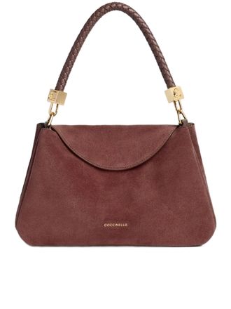 Coccinelle Structured Burgundy Suede Handbag with Braided Handle