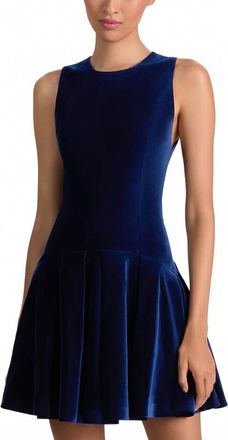 Alice & Olivia Adley Velvet Drop-Waist Mini Dress In Blue
