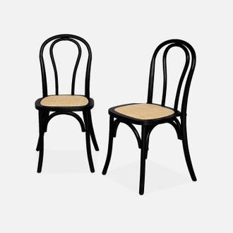 Sweeek Silla Vintage De Madera Y Rat&aacute;n, Set De 2