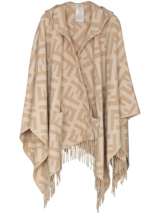 Fendi FF-logo intarsia cashmere poncho - Neutrals
