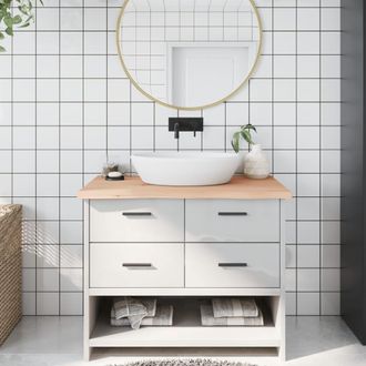 vidaXL Encimera De Ba&ntilde;o Madera Maciza Sin Tratar 100x60x(2-4) Cm Vidaxl