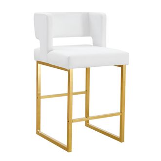 STILVORA Lote De 2 Taburetes De Bar, Respaldo Acolchado Cuadrado, Estilo N&oacute;rdico Para Cocina, Metal Y Pu, Blanco Y Oro