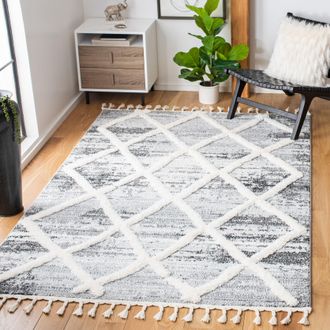 Safavieh Moroccan Tassel Shag Area Rug, Grey / Ivory Modern Style Non-Shedding