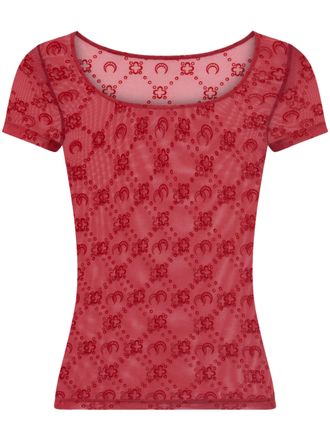 Marine Serre Fitted Sheer Mesh Moongram Pattern T-Shirt