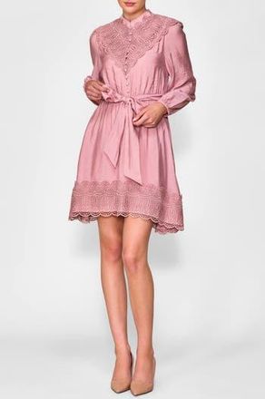 Melloday Long Sleeve Lace Trim Dress in Blush at Nordstrom Rack, Size Small