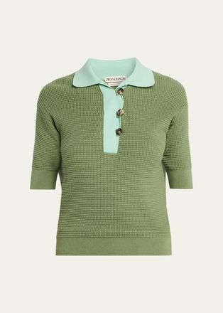 J.W.Anderson Short-Sleeve Textured Knit Polo Sweater
