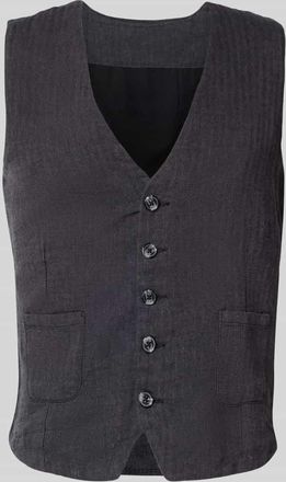 Lindbergh Lindbergh Weste aus Baumwoll-Leinen-Mix mit Knopfleiste in Black, Gr&ouml;&szlig;e XXL
