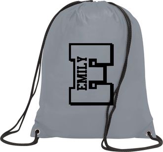 Generic Personalised Initial Name Drawstring Bag Sport School PE Kit Boys Girls Gym Dance Swimming Unisex Bags (DarkGrey)