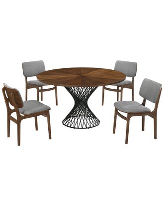 Armen Living Cirque And Lima 5Pc Walnut Round Dining Set
