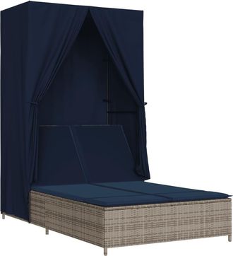 vidaXL Tumbona Doble Con Techo Y Cortinas Rat&aacute;n Sint&eacute;tico Gris Vidaxl