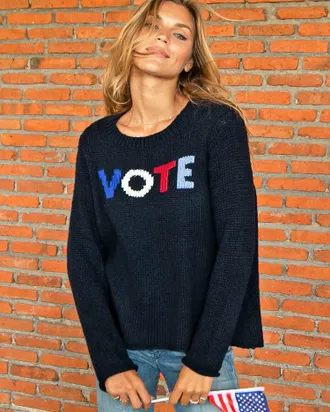 Wooden Ships Vote Chunky Crew Neck Sweater In Navy
