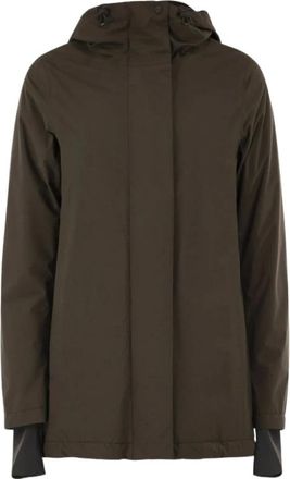 Herno Jassen, Dames, Bruin, L, Polyester, A-Shape 2Lagen Jas met Capuchon