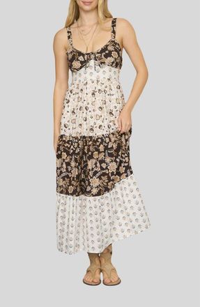 Blu Pepper Colorblock Floral Print Maxi Sundress in Black Multi at Nordstrom Rack, Size Medium