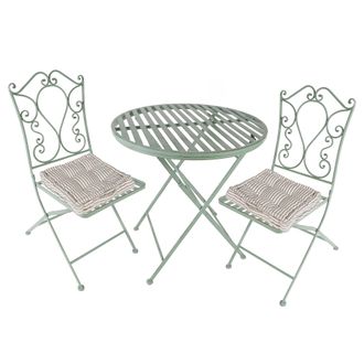 Dibor Vintage Green 3 Piece Outdoor Garden Furniture Dining Table & Chair Folding Bistro Set with Free Set of 2 Grey Box Cushions | Size: Large