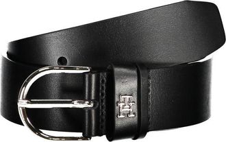 Tommy Hilfiger Chic Zwarte Leren Riem met Metalen Gesp