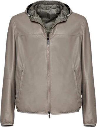 Gimos Omkeerbare leren jack met capuchon - Heren - Leren en Su&egrave;de Jassen - Beige - 4XL - Leer - Jassen