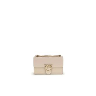 Pinko Cross Body Bags, female, Beige, Size: ONE SIZE Leather Shoulder Bag with Chain Strap