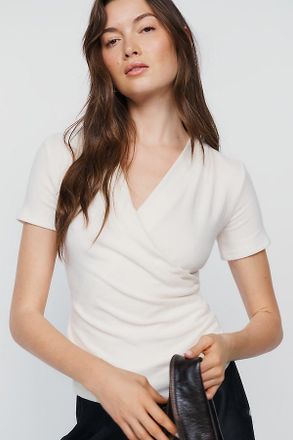 Reformation Larah Cotton Blend Knit Wrap Top