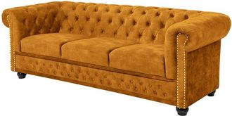 Global Interiors 3-Sitzer Sofa New Chesterfield mit Samtbezug - Senfgelb