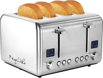 MegaChef 4 Slice Toaster in Stainless Steel Silver