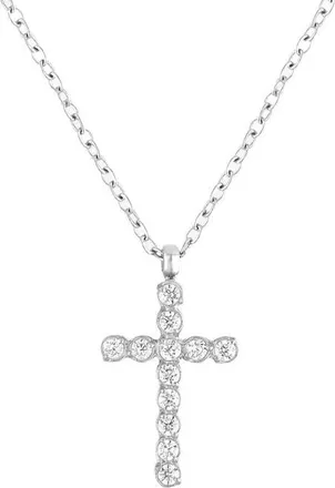 BEN ONI Dainty Bezel Cubic Zirconia Cross Necklace in Silver at Nordstrom