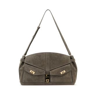 Ferragamo Grey Suede Shoulder Bag