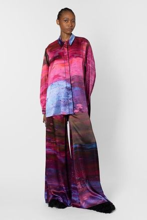 Roksanda Ilincic Arneau Printed Silk Trouser in Brush Cassis /Fushcia at Nordstrom, Size 0