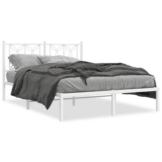 Berkfield Home Metal Bed Frame without Mattress with Headboard White 135x190cm | Size: 135x190 cm